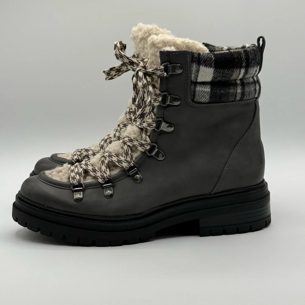 Circus by Sam Edelman Giselle Faux Fur Plaid Hiker Ankle Side Zip Boots  Size 9 - Picture 6 of 16